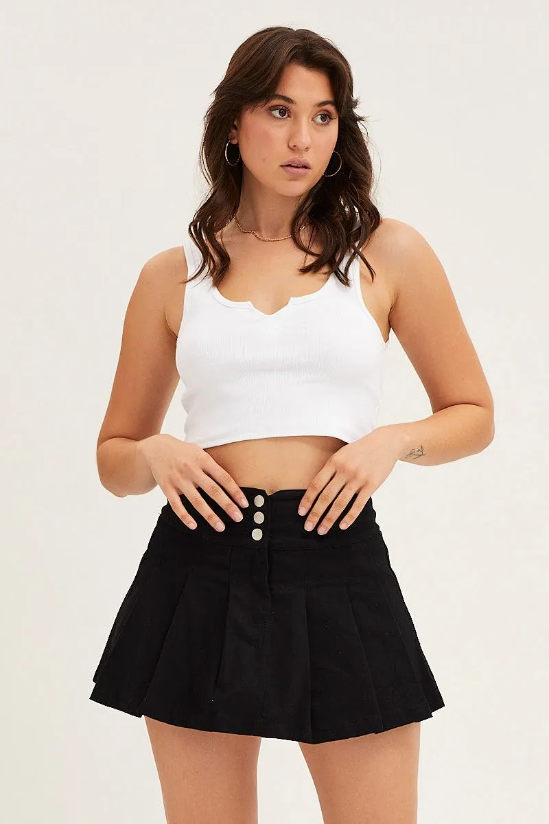 Polished Look Black Mid Rise Pleated Mini Skirt
