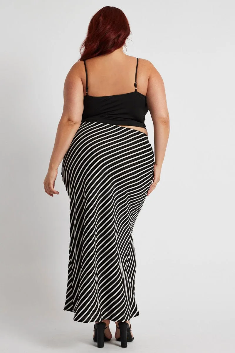 Opaque finish Black Stripe Bias Stripe Maxi Skirt
