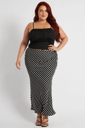 Seamless Edging Black Stripe Bias Stripe Maxi Skirt
