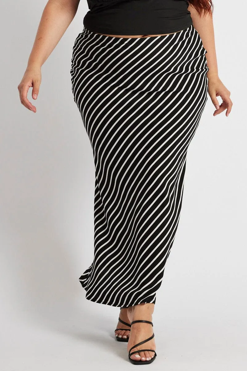 Seasonal Drop Slow Fashion Black Stripe Bias Stripe Maxi Skirt