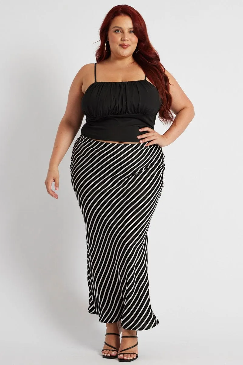 Seamless Edging Black Stripe Bias Stripe Maxi Skirt
