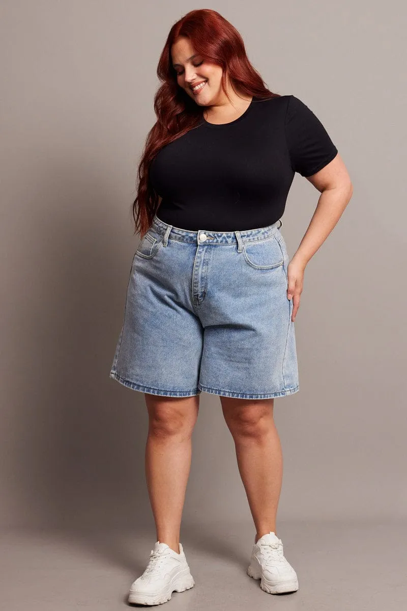 Black Bodysuit Short Sleeve Crew Neck Supersoft Multi-Purpose Wear