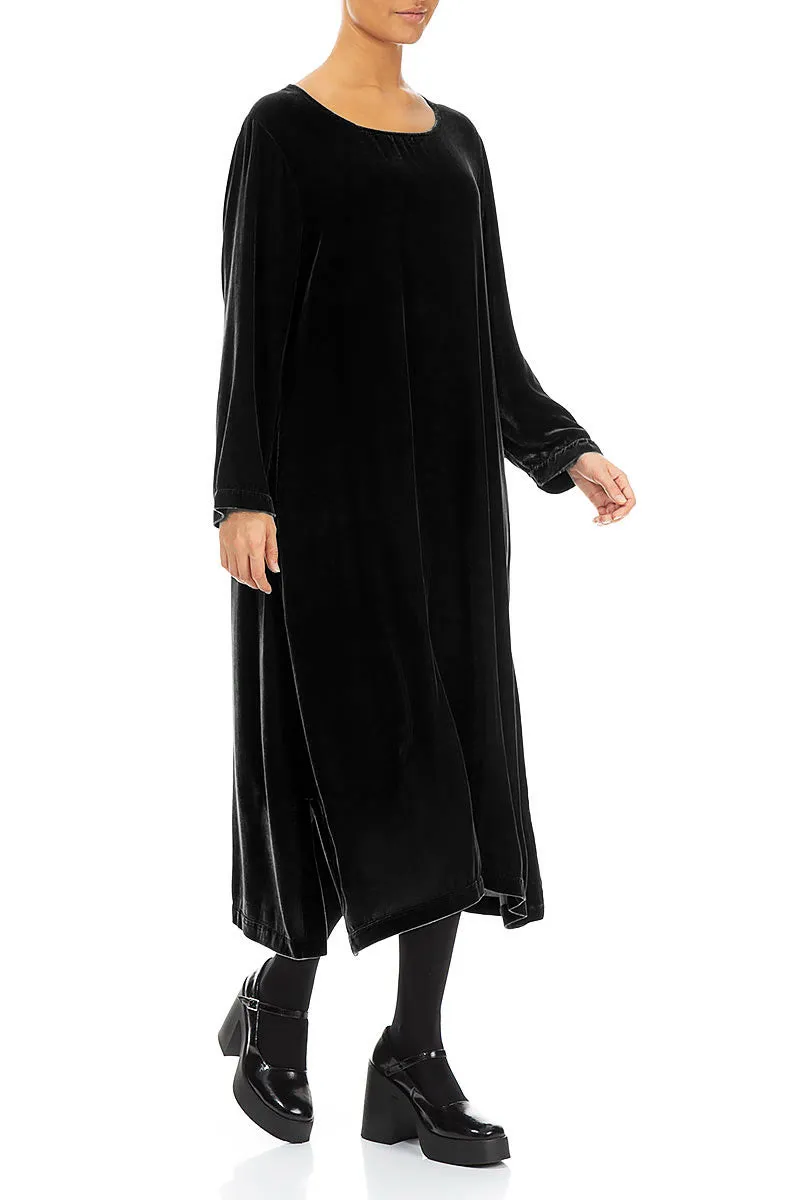 SmoothFinish Sustainable Wear Black Silk Velvet Shift Dress