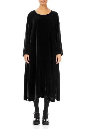 Functional Fit Black Silk Velvet Shift Dress