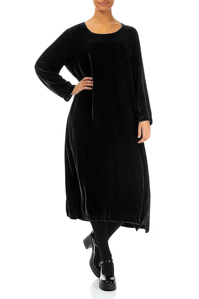 Black Silk Velvet Shift Dress Cool Vest TumbleDry Safe