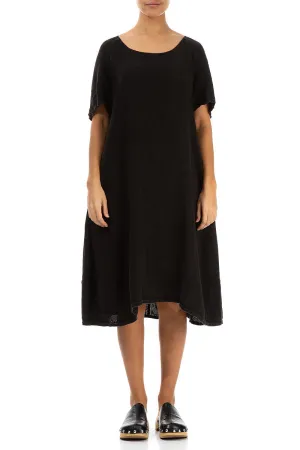 Black Textured Linen Dress Active Style