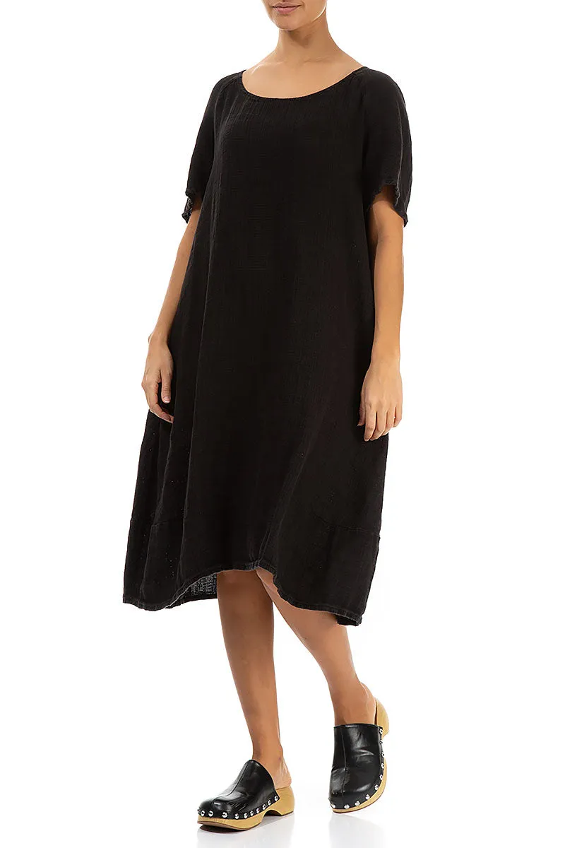 Surf Mood Soft Flow Black Textured Linen Dress