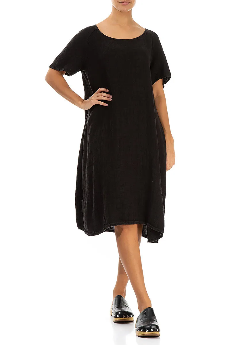 Casual dress Black Textured Linen Dress