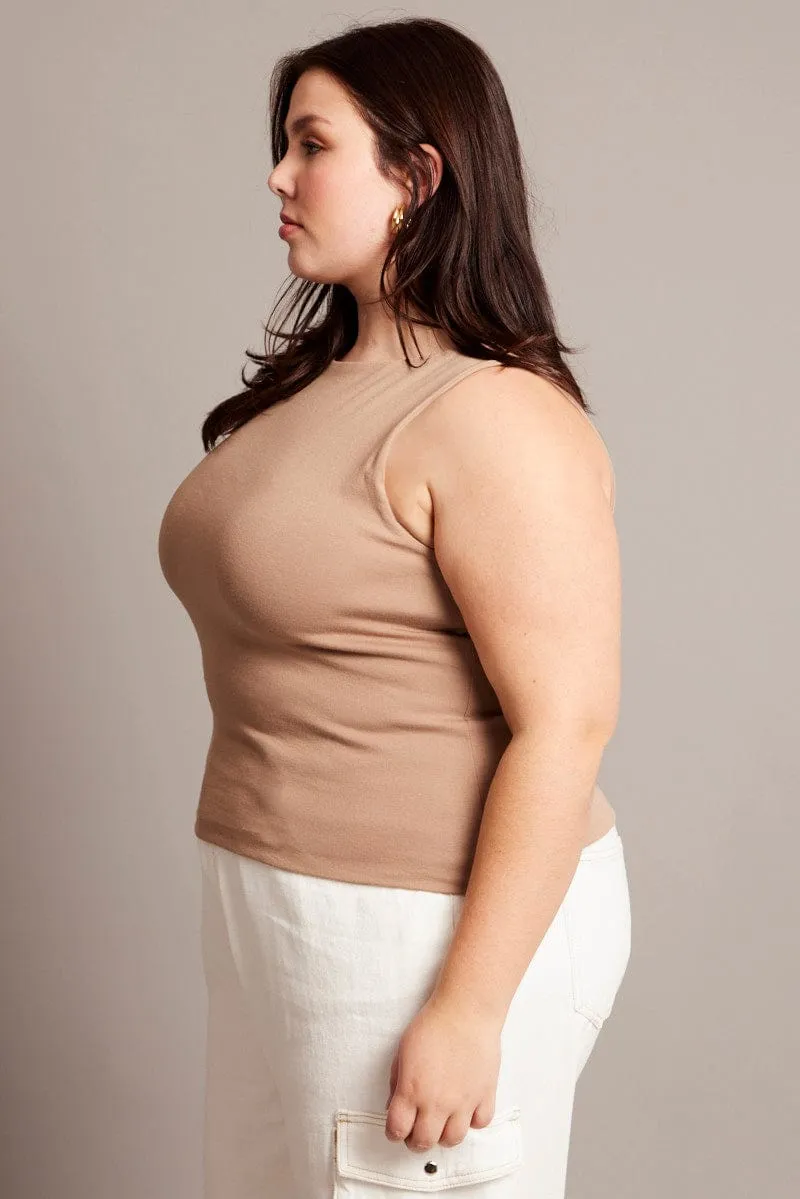Brown Tank Top Sleeveless Boat Neck Water Soul