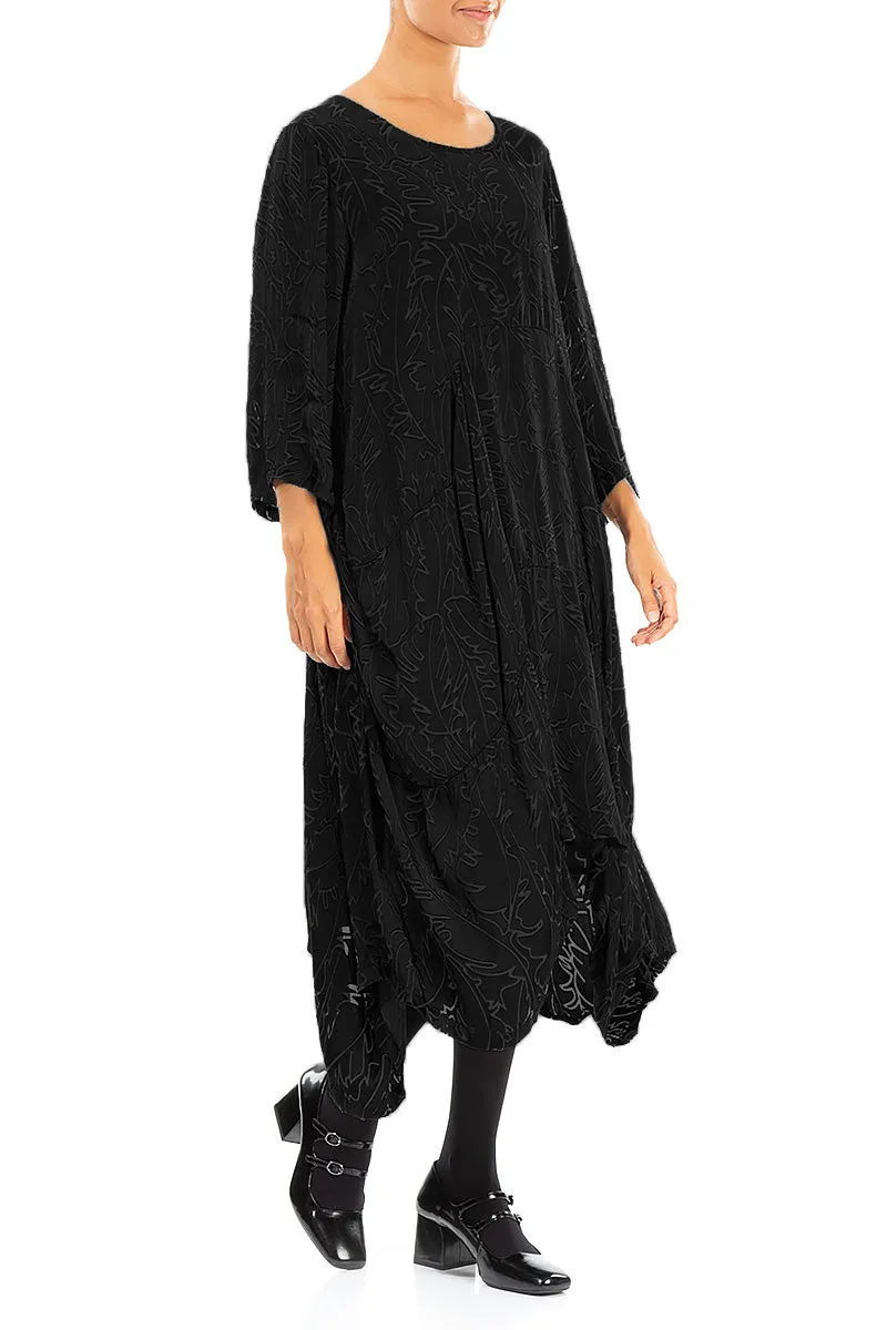 Draped Black Devor?? Feather Silk Dress DurableReinforcedElbow Calm Ease
