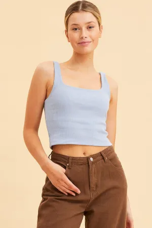Blue Crop Tank Square Neck Cotton Blend Rib Heat Safe Athletic Hoodie