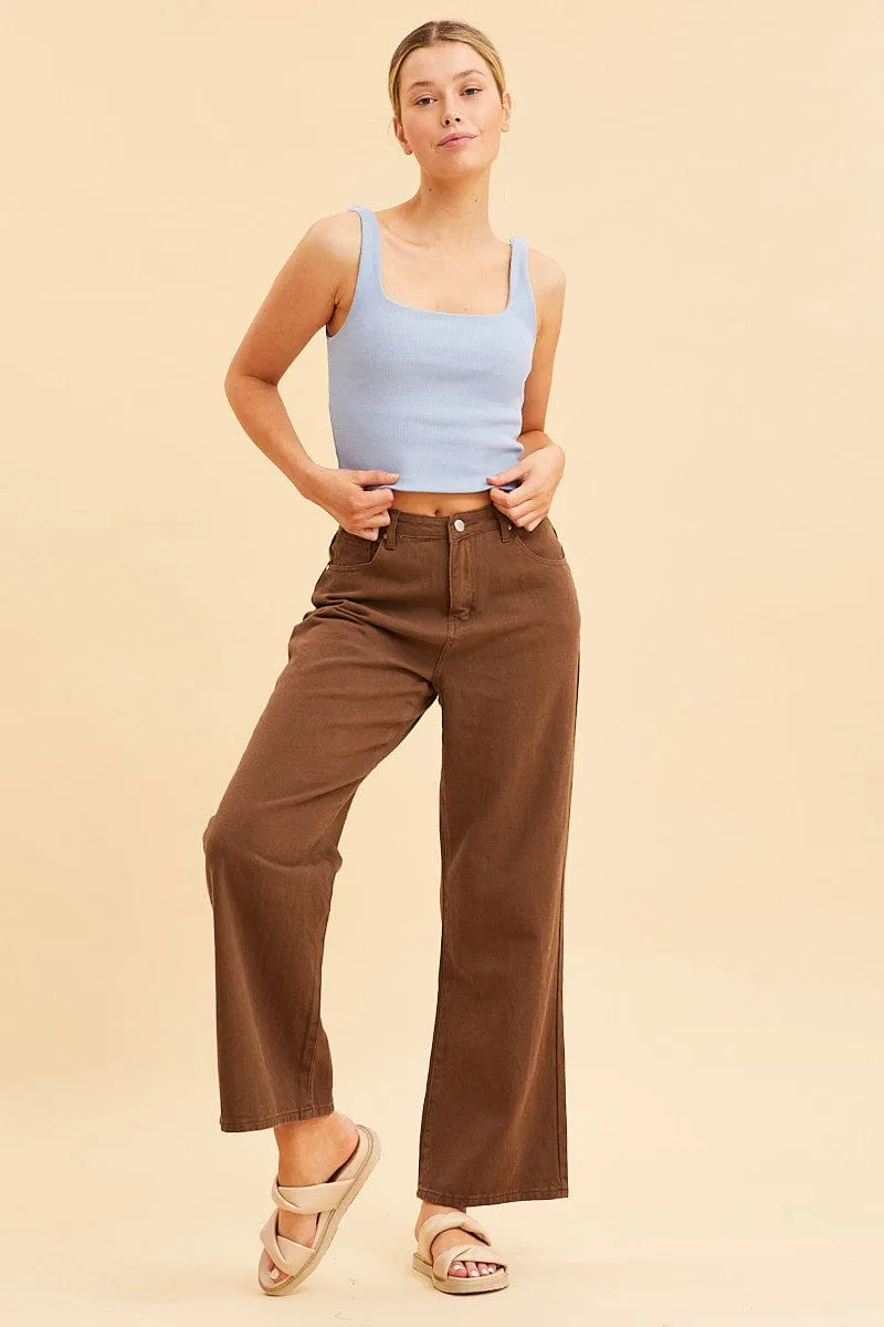 Blue Crop Tank Square Neck Cotton Blend Rib Star Fit NonRestrictive Fit