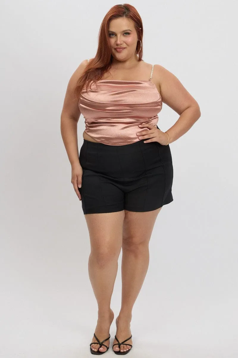 TemperatureControlTechnology Romance Air Pink Satin Cami Top Cowl Neck Diamante Strap