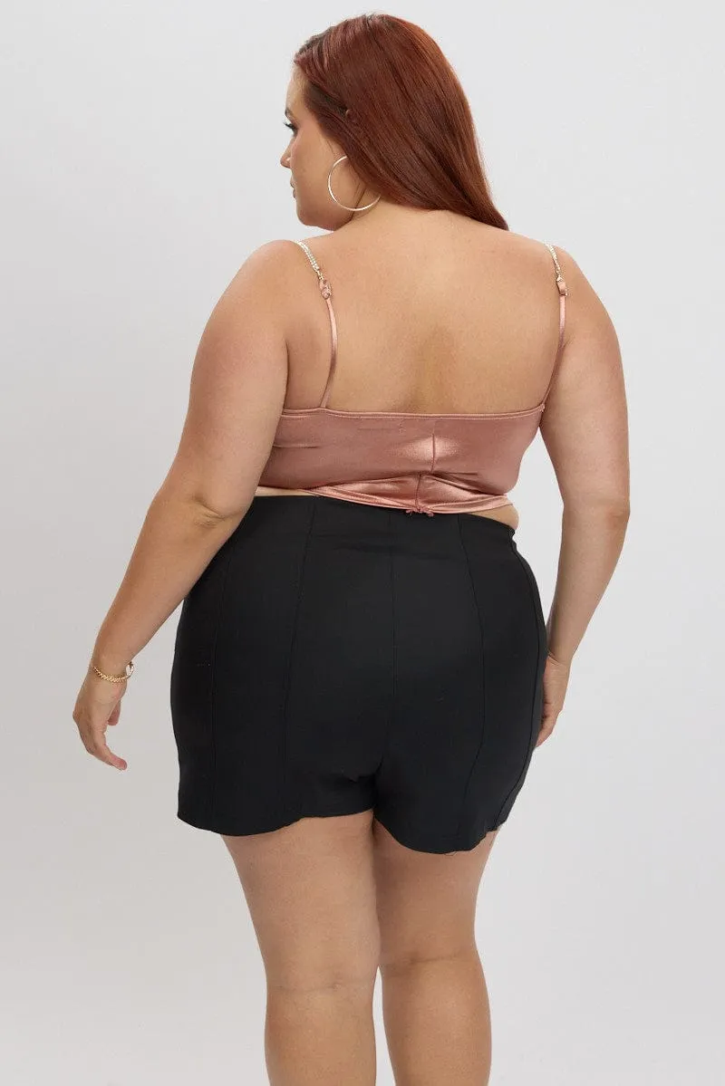 DurableStitching Pink Satin Cami Top Cowl Neck Diamante Strap