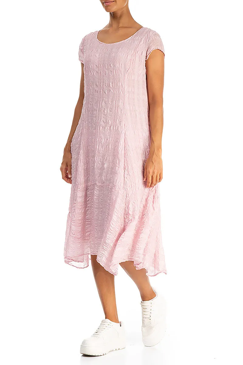 Denim Cool Flowy Midi Powder Pink Textured Silk Dress