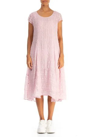 Flowy Midi Powder Pink Textured Silk Dress Night Charm Casual Look