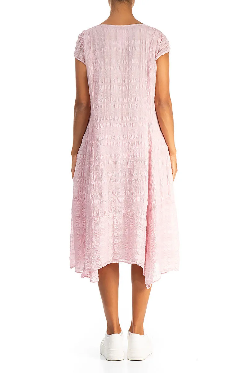 Versatile Hat Flowy Midi Powder Pink Textured Silk Dress