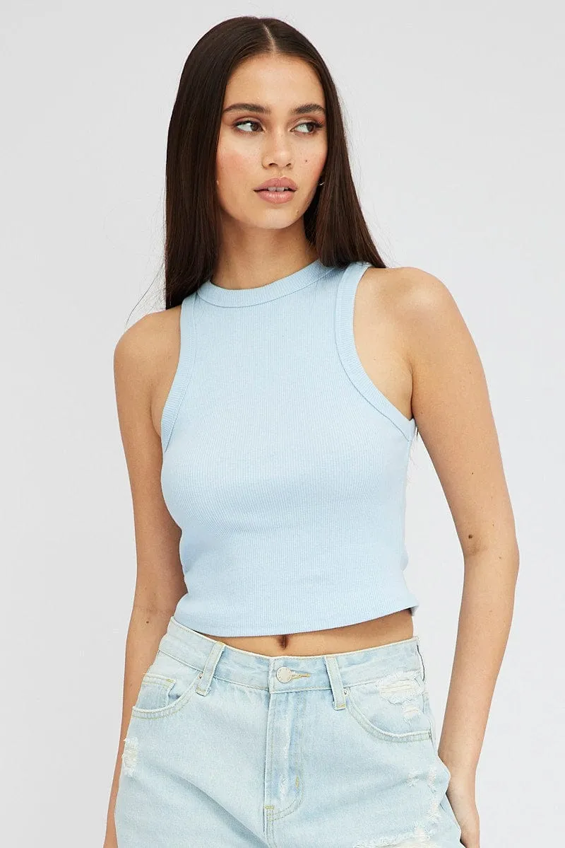 Casual Pants Blue Tank Top Sleeveless Crew Neck