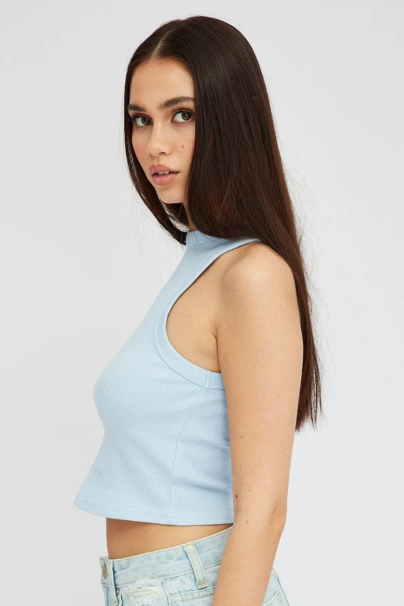 Blue Tank Top Sleeveless Crew Neck Spirit Glow Adjustable Fastenings