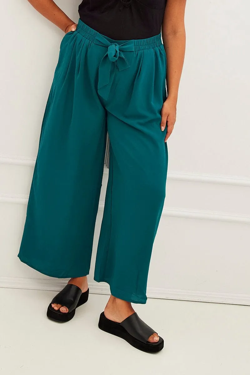 Green High Waist Wide Leg Crepe Pants Chilly Weather Fit Timeless Fit