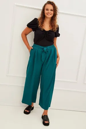 FadeResistantTreatment Flattering Style Green High Waist Wide Leg Crepe Pants