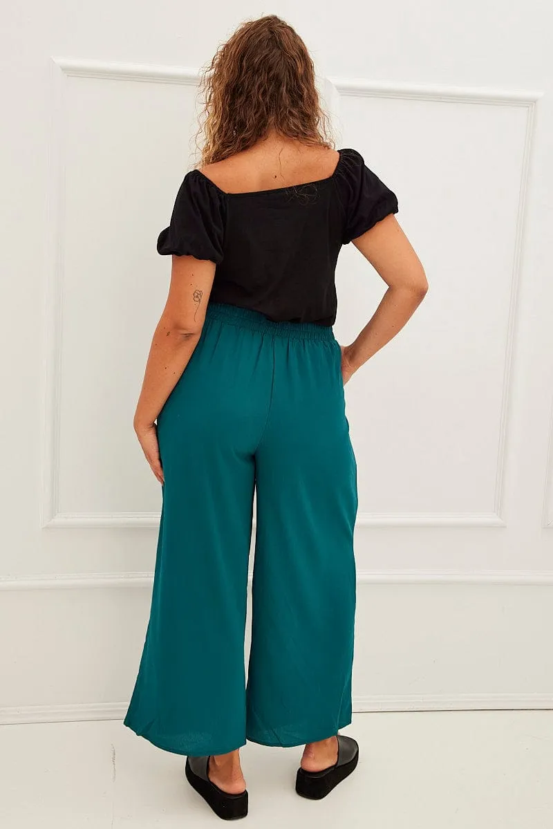 Fashion Staple Green High Waist Wide Leg Crepe Pants