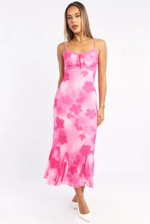 Pink Floral Bodycon Dress Midi American Ease Simple Dress