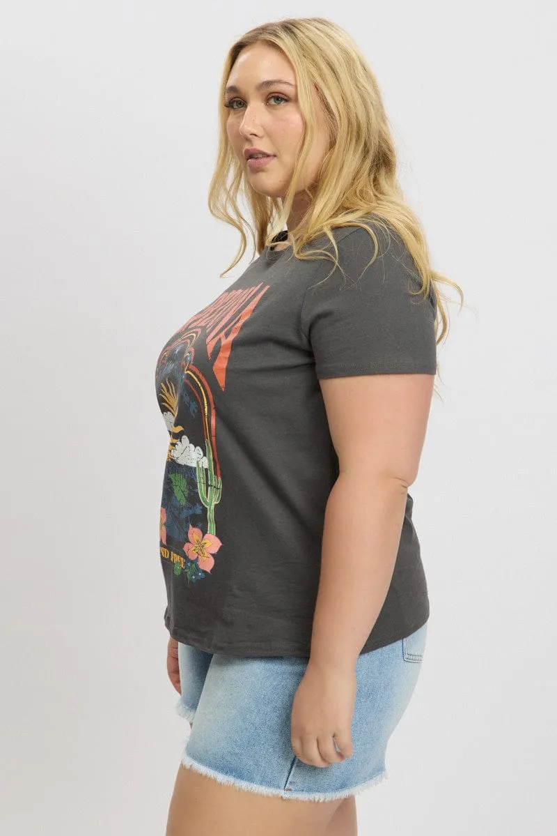 Smart Wear Grey Graphic T Shirt Short Sleeve Crew Neck