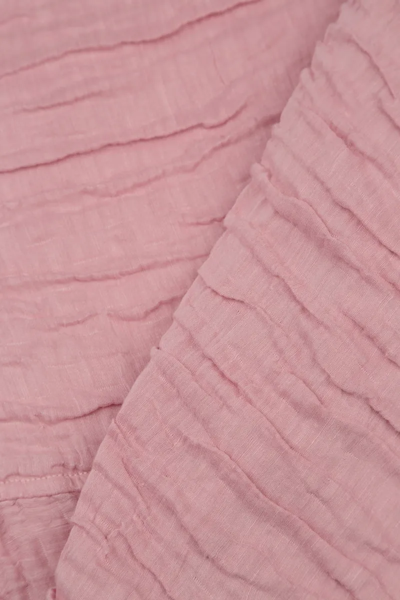 Balloon Crinkled Powder Pink Silk Linen Dress StainResistant Fabric