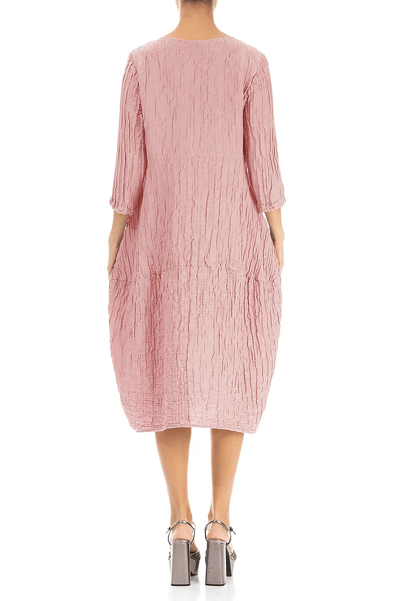 Light Wool Balloon Crinkled Powder Pink Silk Linen Dress