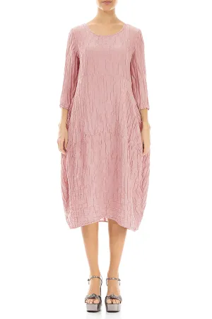 Teen Fresh Balloon Crinkled Powder Pink Silk Linen Dress