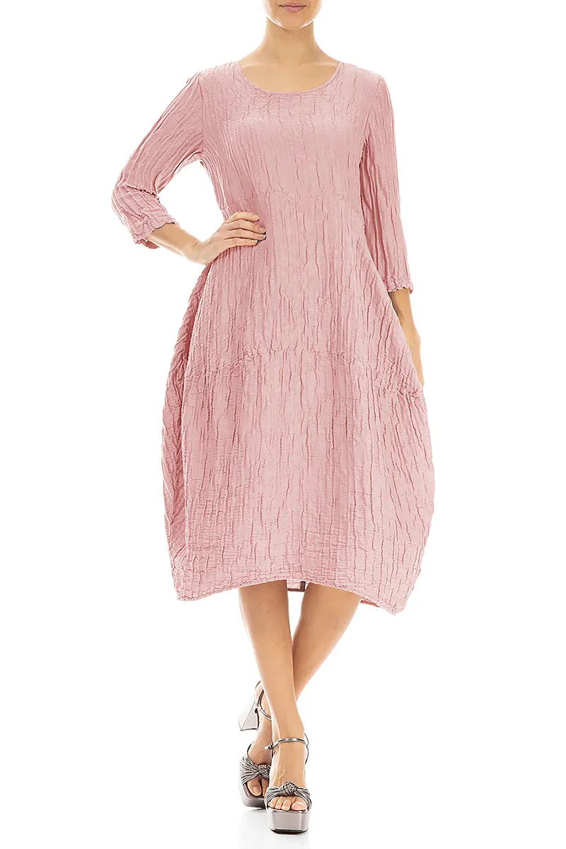 Balloon Crinkled Powder Pink Silk Linen Dress Stretch Ease