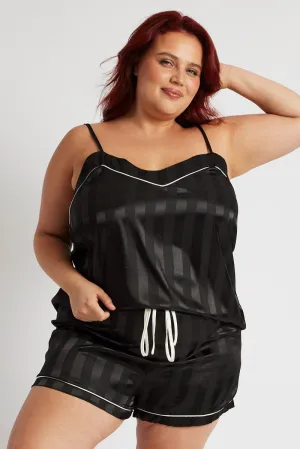 China Cool AntiPilling Finish Black Stripe Cami Pyjama Set Contrast Piping Satin Pj Set