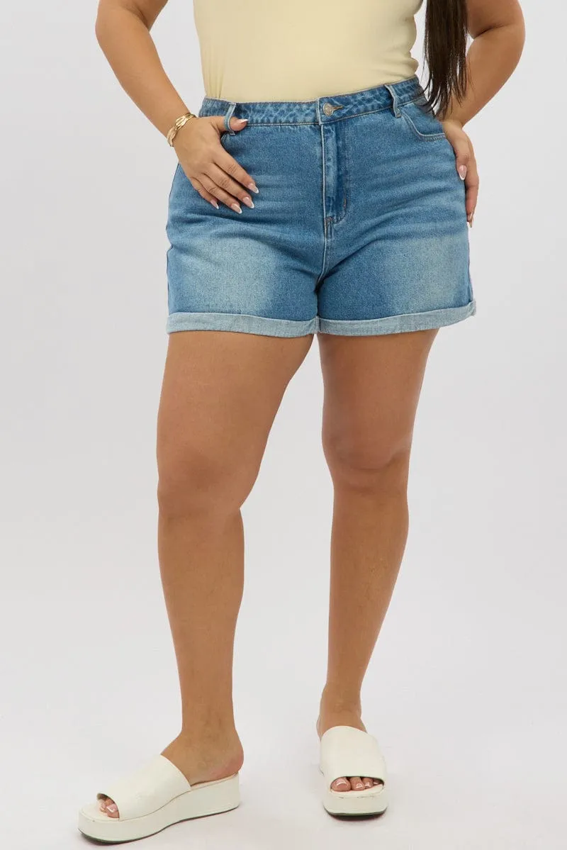 Denim Mom Shorts High Rise BiasCut Trims Convertible Style