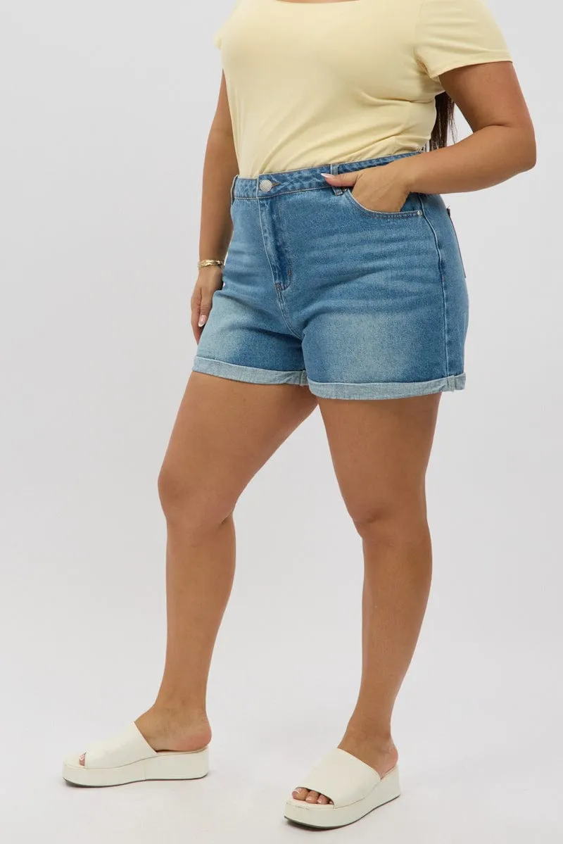 Durable Reinforced Edges Urban Cool Denim Mom Shorts High Rise
