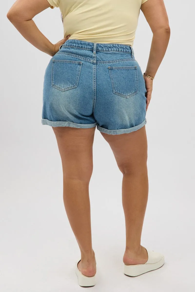 Denim Mom Shorts High Rise WrinkleResistant Fabric