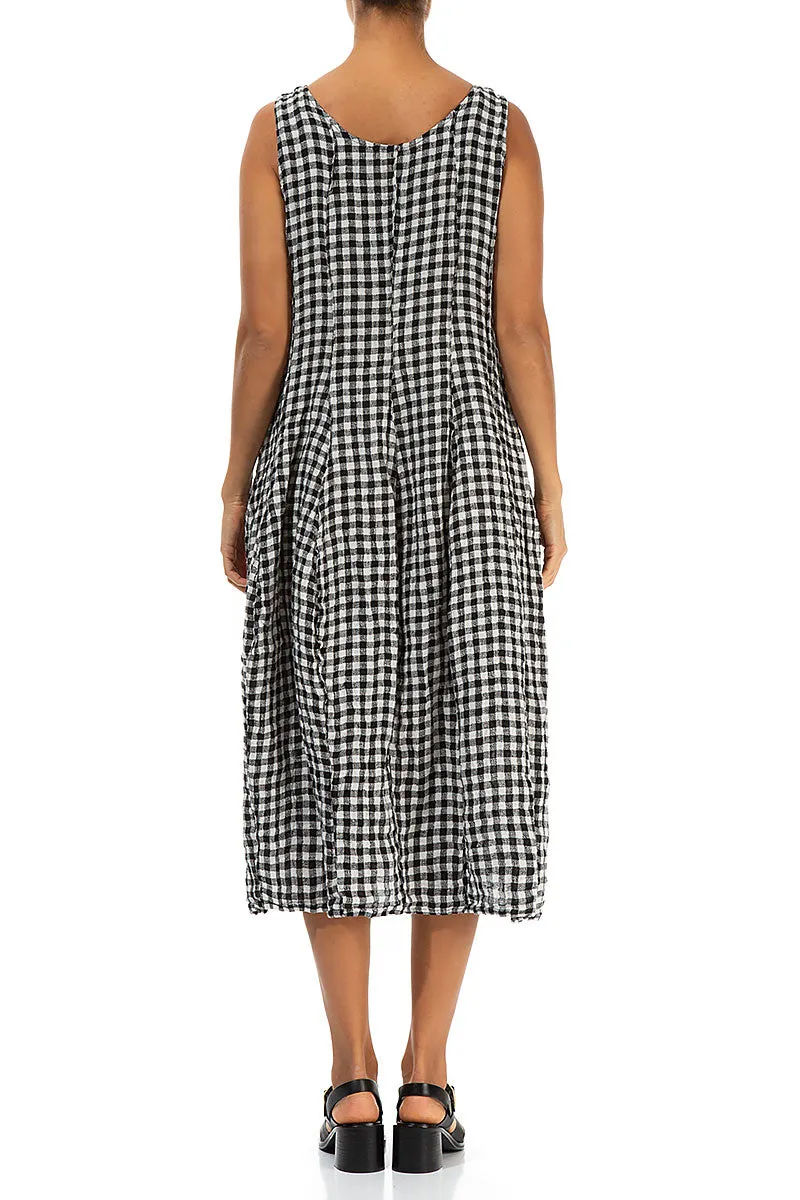 Sleeveless Balloon Black & White Check Linen Dress QuickDry Technology