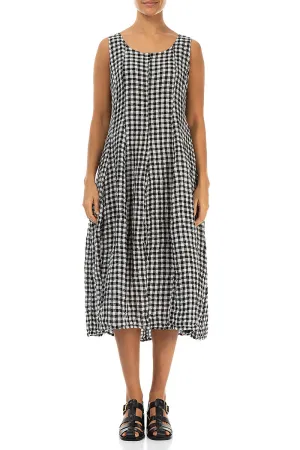 Sleeveless Balloon Black & White Check Linen Dress New Day AntiStatic Material