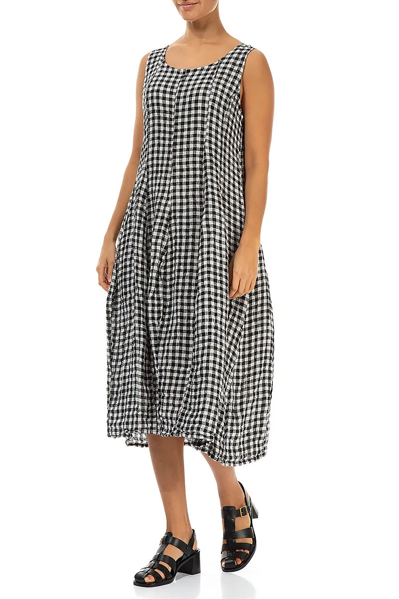 Conscious Fashion Sleeveless Balloon Black & White Check Linen Dress