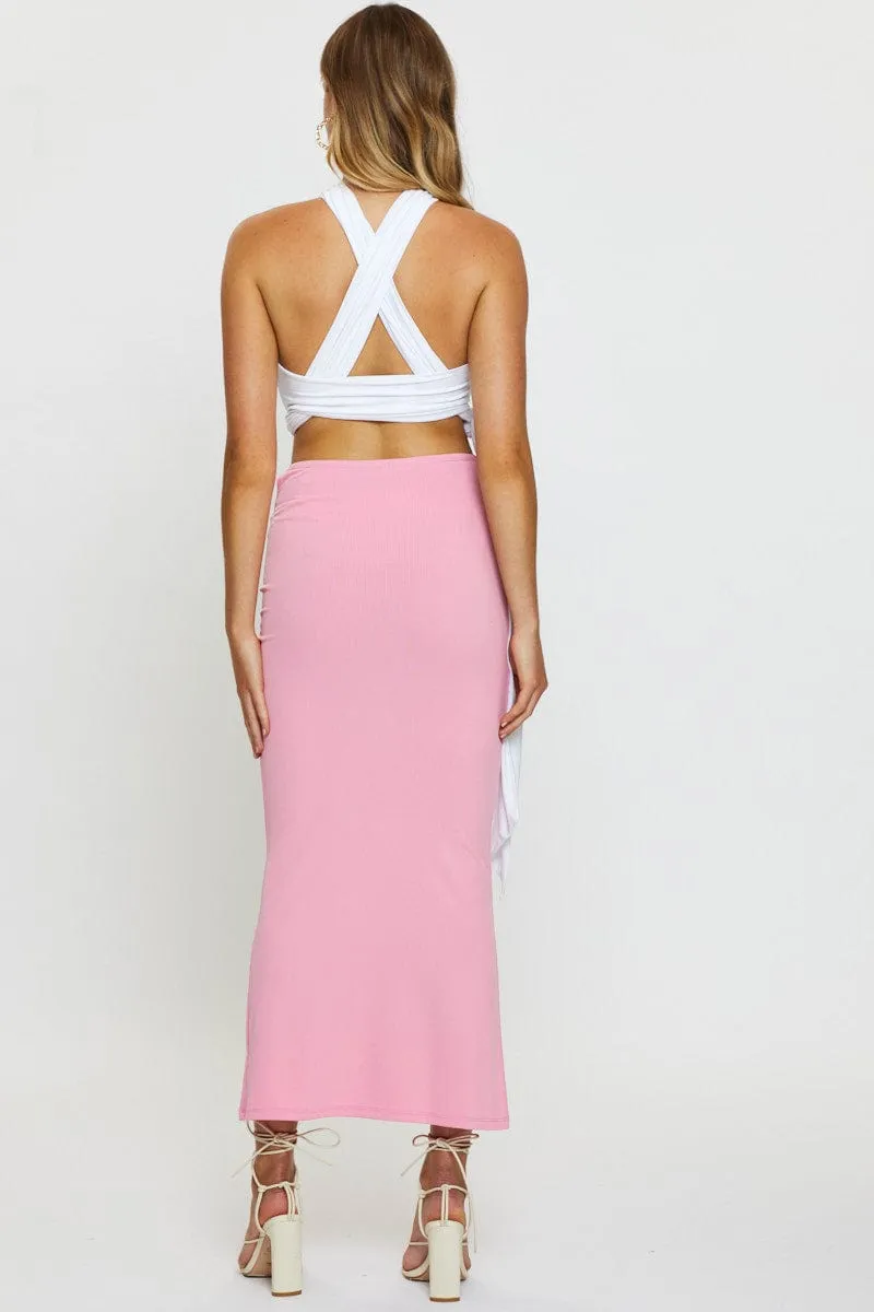 Machine washable Mix Separates Pink Midi Skirt Rig Detailed Ribbed Jersey