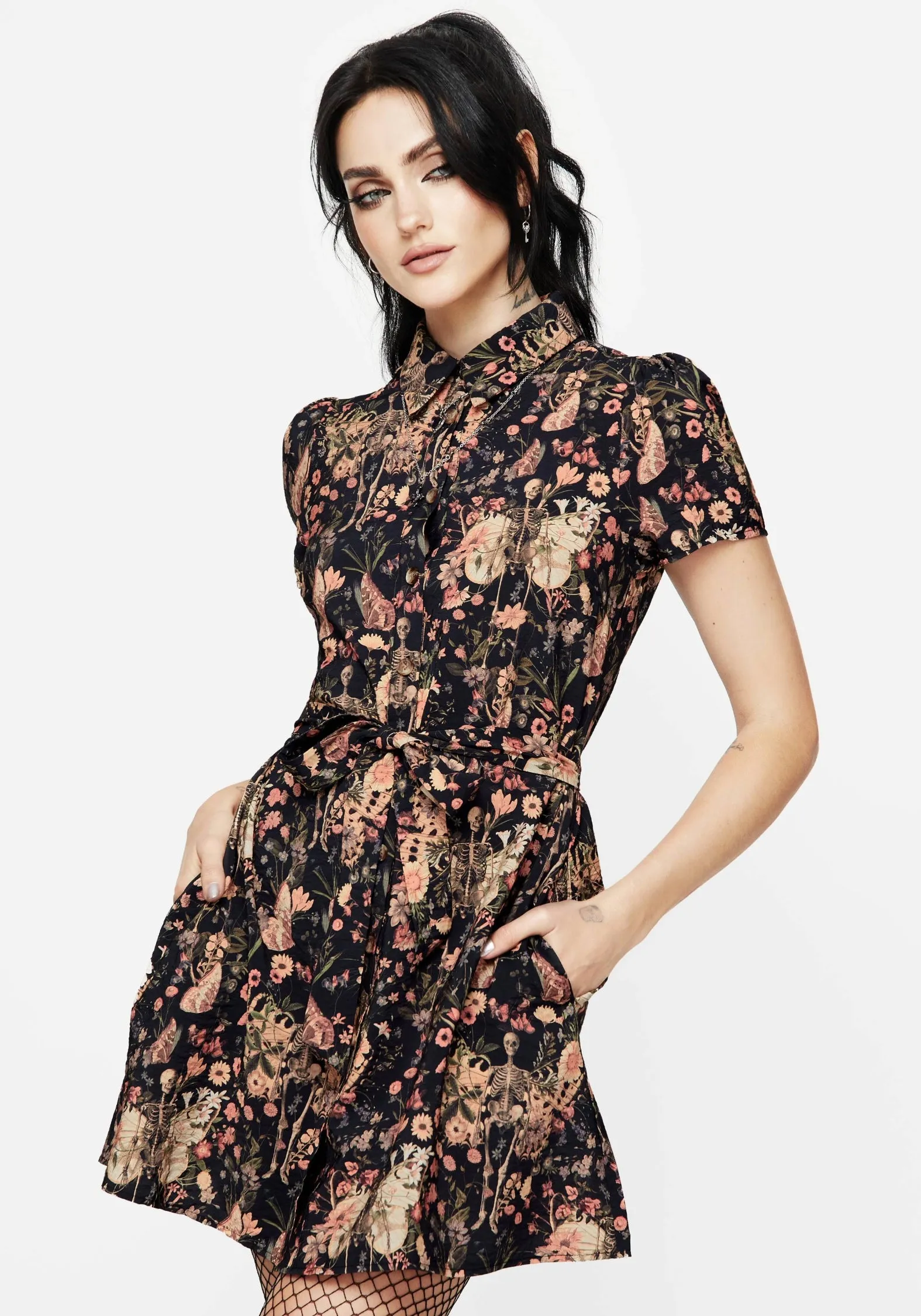City Light Pixie Floral Print Mini Shirt Dress