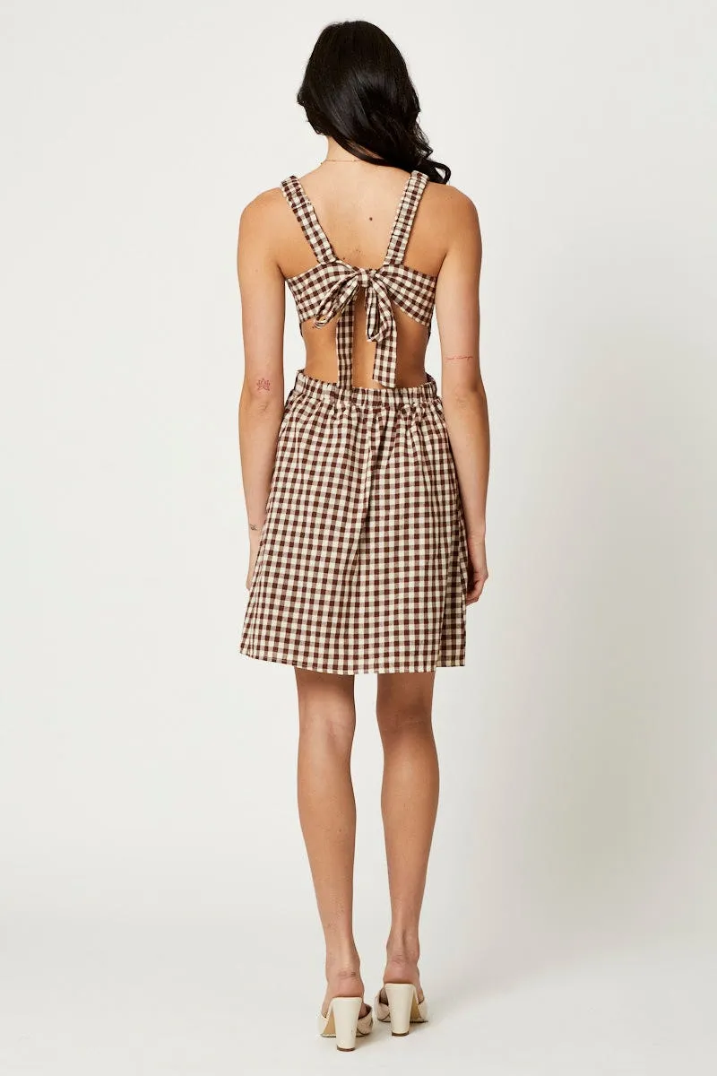Check Mini Dress Sleeveless Evening Figure Pop