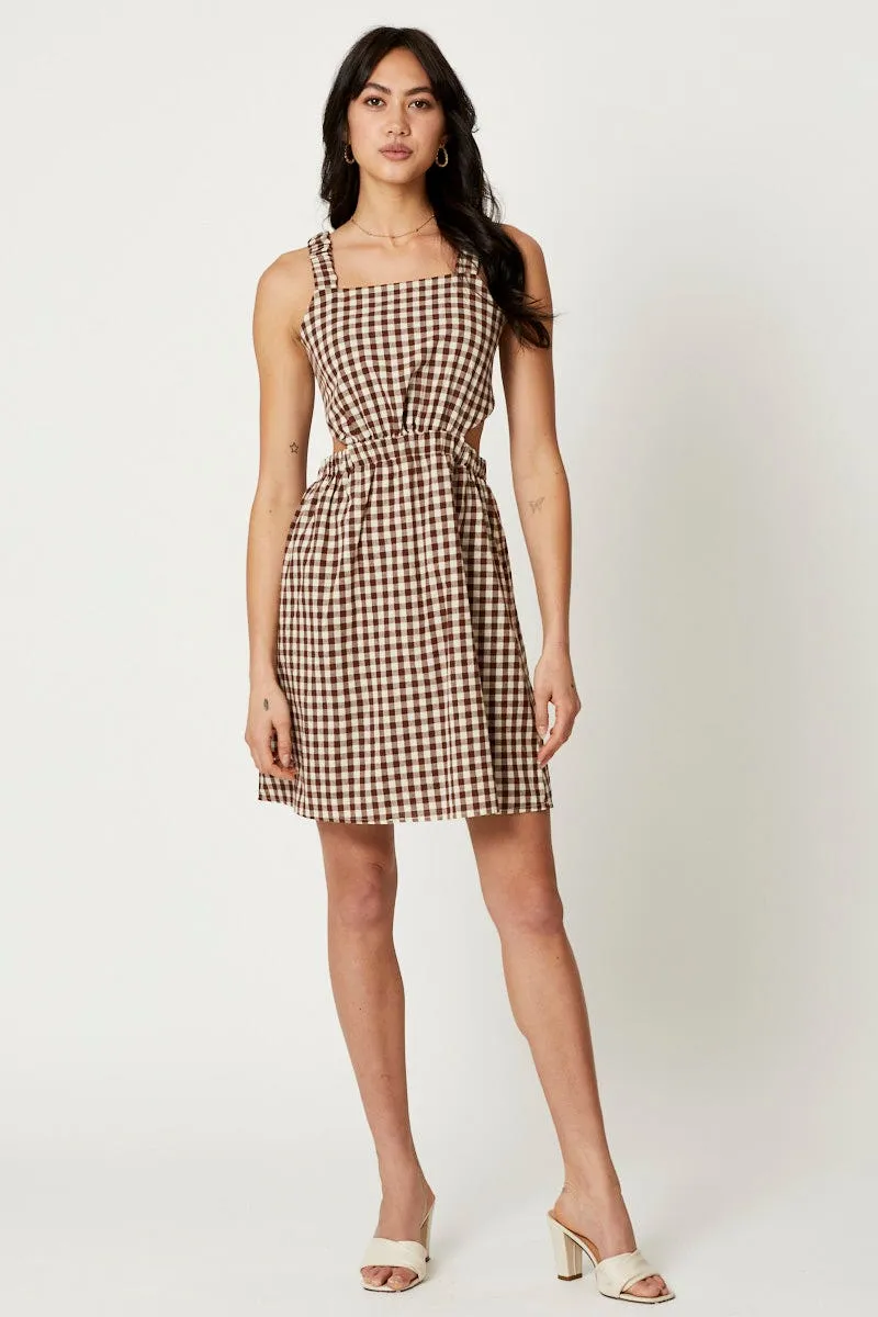 Knit Blend Fabric Check Mini Dress Sleeveless Evening