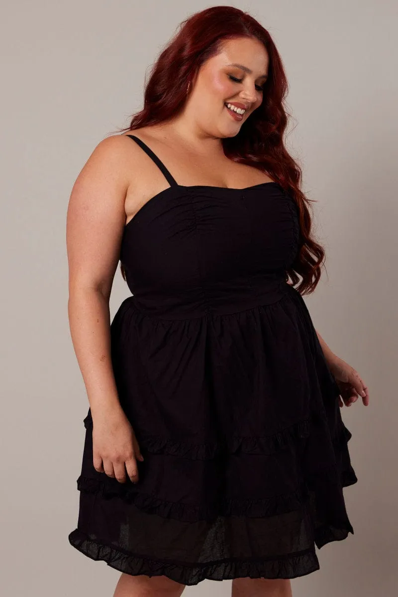 Shine Pop Birthday Bash Black Frill Hem Strappy Mini Dress