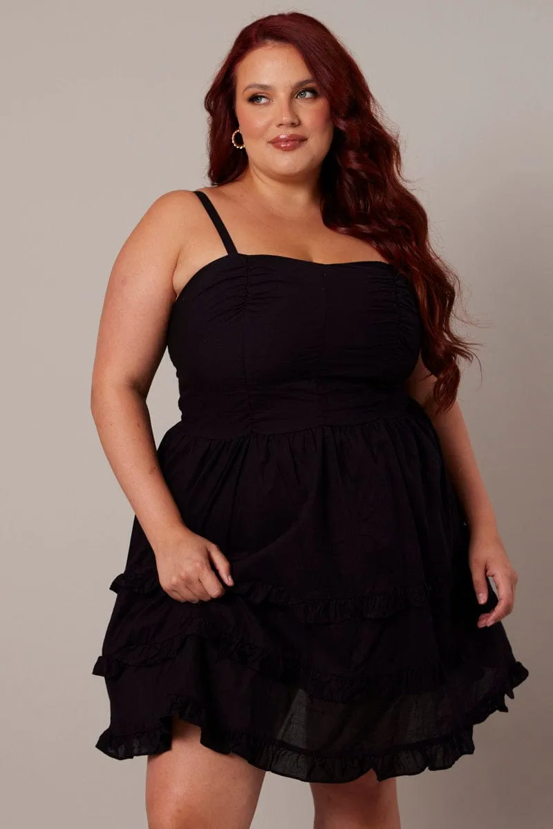 Club Star Black Frill Hem Strappy Mini Dress