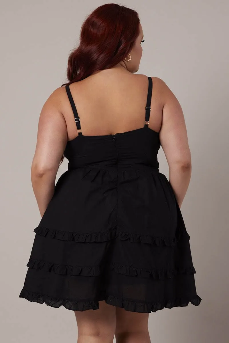 Black Frill Hem Strappy Mini Dress Non Irritating Seams
