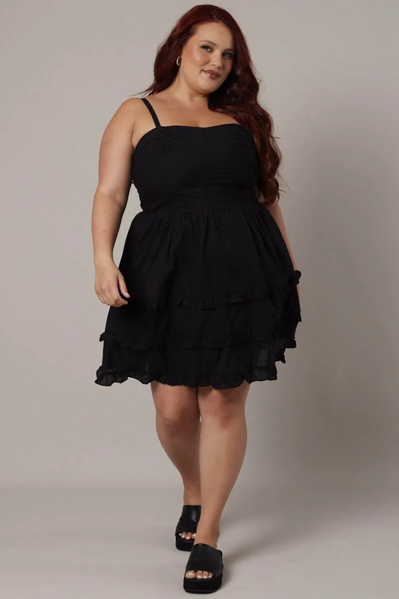 Snag Free Black Frill Hem Strappy Mini Dress