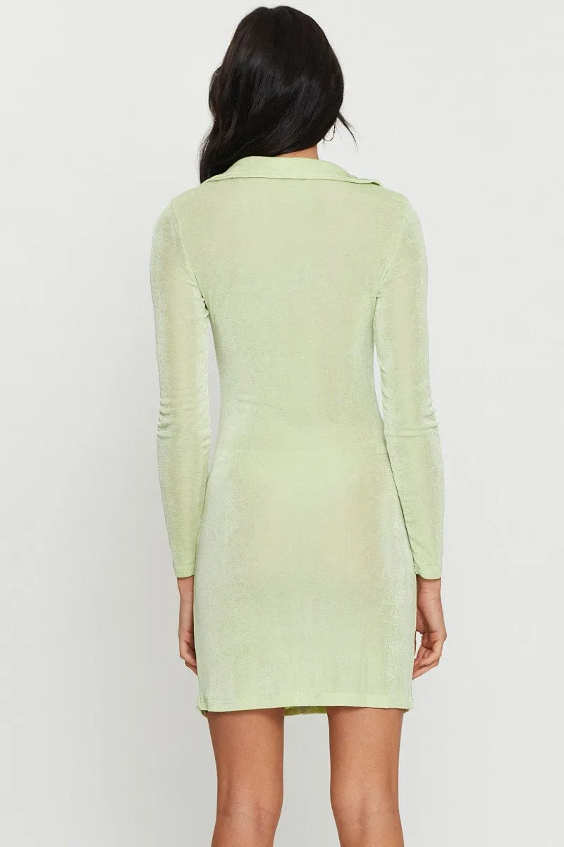 Green Mini Dress Long Sleeve Seamless construction