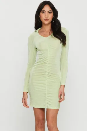 Elegant formal mini gown Green Mini Dress Long Sleeve