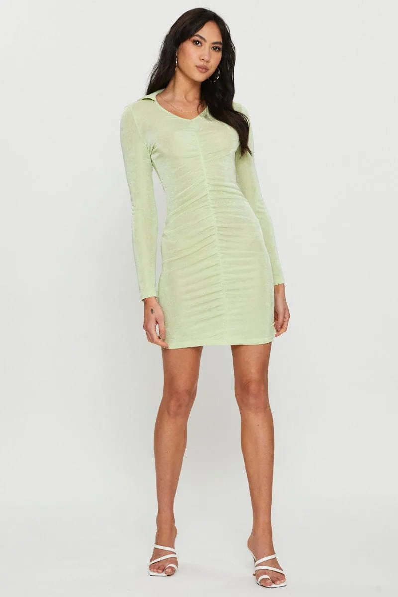 Green Mini Dress Long Sleeve Easy Fit